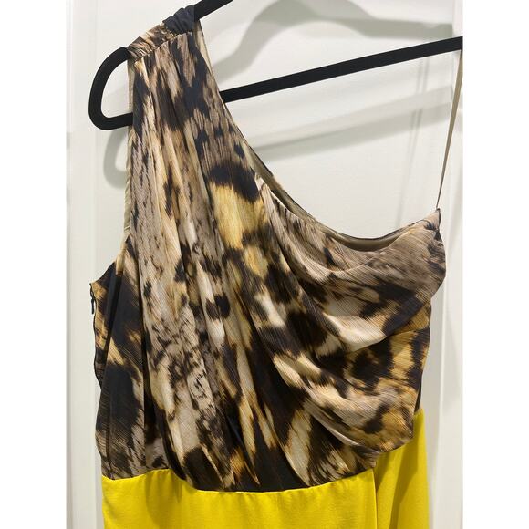 Yigal Azrouël One Shoulder Animal Print Color Block 100% Silk Dress Sz 8 - Picture 3 of 8